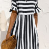 Fashion Casual Striped Split Joint O Neck A Line Dresses