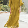 Fashion Casual Solid Split Joint V Neck A Line Dresses