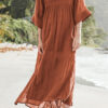 Fashion Casual Solid Split Joint V Neck A Line Dresses