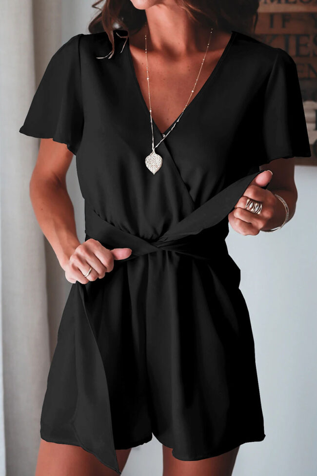 Fashion Street Solid Frenulum V Neck Loose Jumpsuits