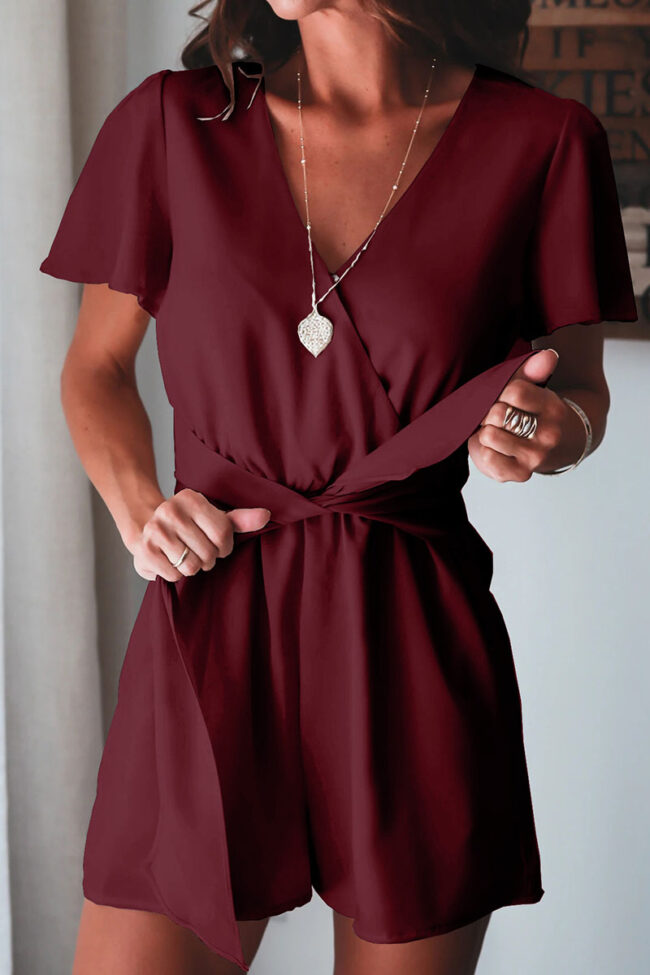 Fashion Street Solid Frenulum V Neck Loose Jumpsuits