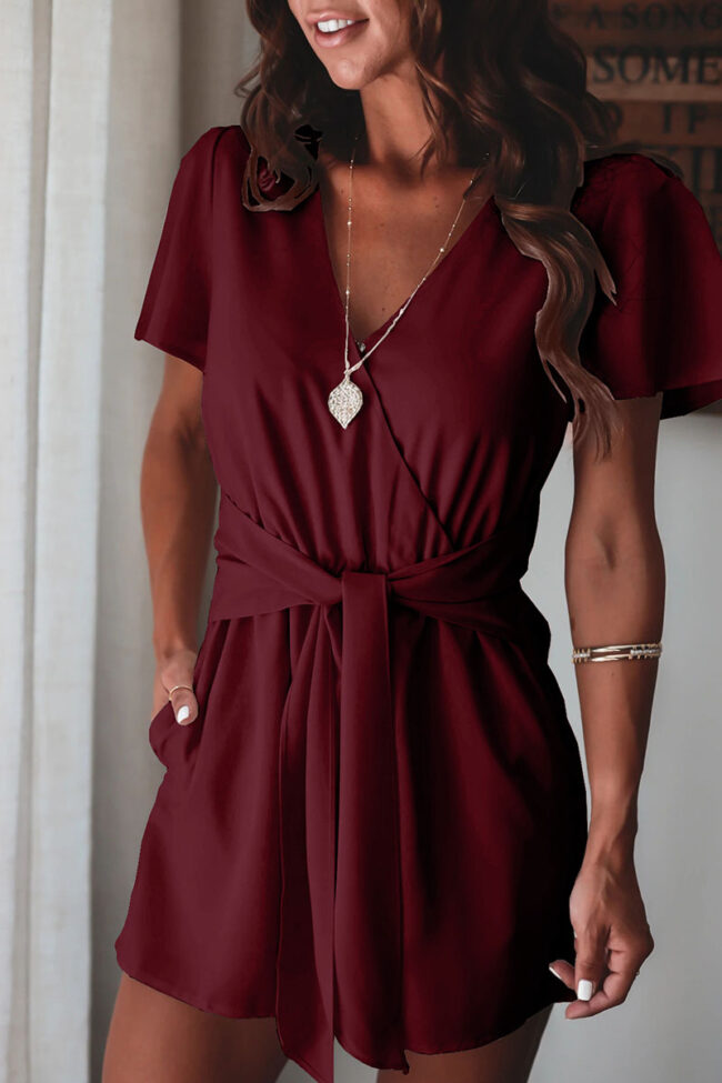 Fashion Street Solid Frenulum V Neck Loose Jumpsuits