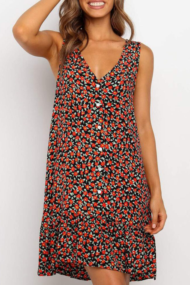 Fashion Sexy Print Split Joint V Neck Printed Dresses