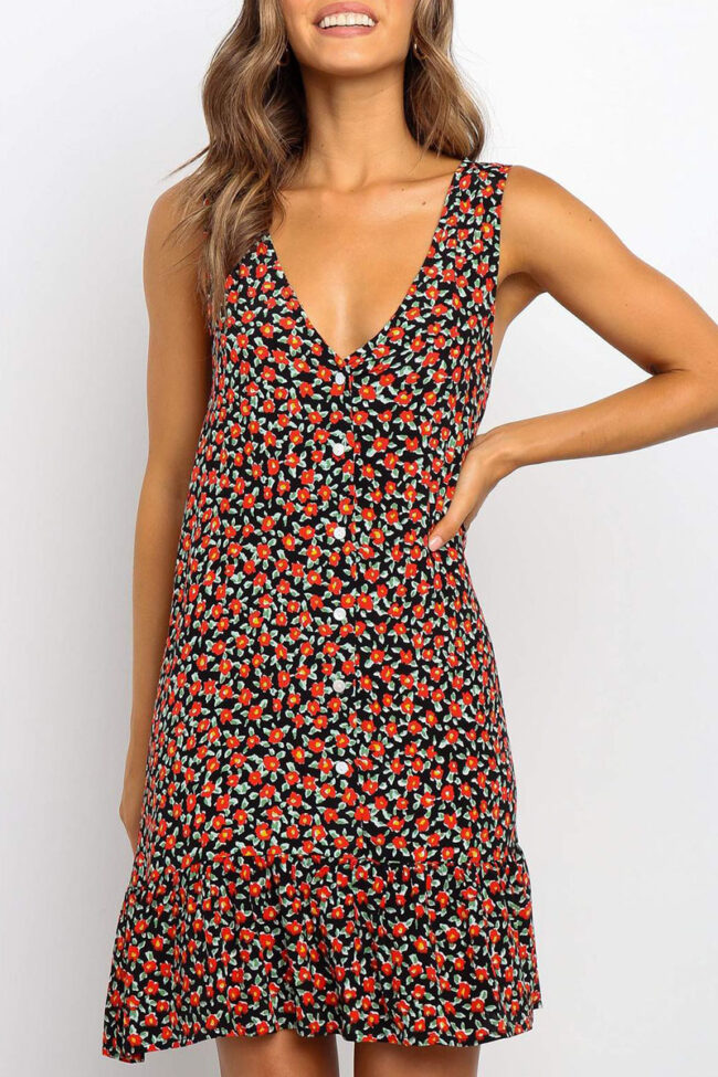 Fashion Sexy Print Split Joint V Neck Printed Dresses