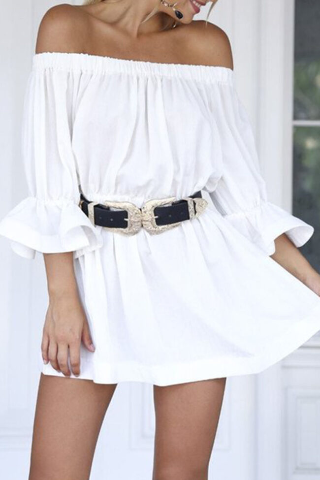 Casual Solid Split Joint Off the Shoulder Waist Skirt Dresses