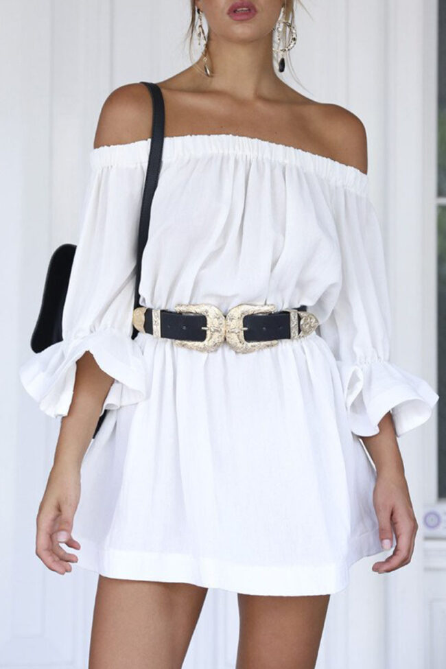 Casual Solid Split Joint Off the Shoulder Waist Skirt Dresses