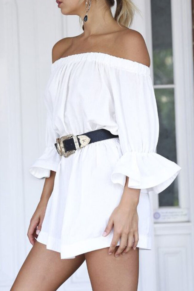 Casual Solid Split Joint Off the Shoulder Waist Skirt Dresses