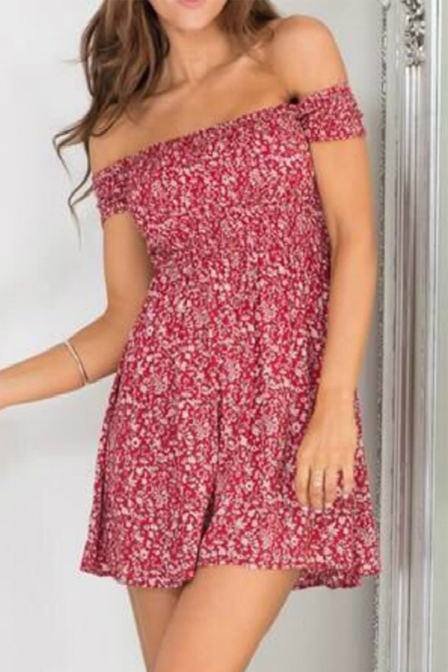 Casual Sweet Floral Backless Off the Shoulder A Line Dresses