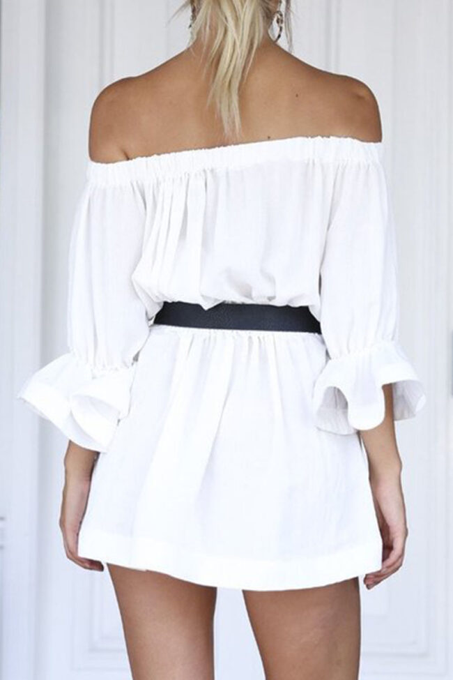 Casual Solid Split Joint Off the Shoulder Waist Skirt Dresses