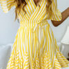 Fashion Street Striped Split Joint V Neck Pleated Dresses