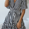 Fashion Street Striped Split Joint V Neck Pleated Dresses