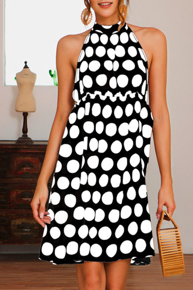 Fashion Casual Dot Backless Halter A Line Dresses