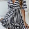 Fashion Street Striped Split Joint V Neck Pleated Dresses