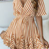 Fashion Street Striped Split Joint V Neck Pleated Dresses