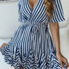 Fashion Street Striped Split Joint V Neck Pleated Dresses