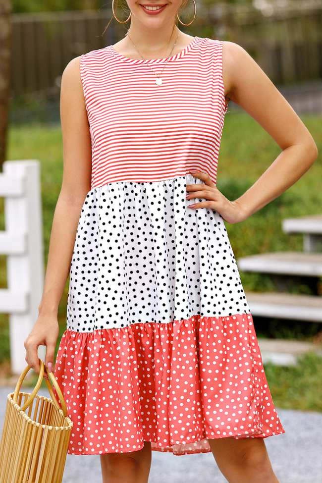 Casual Striped Dot Split Joint Pullovers O Neck A Line Dresses