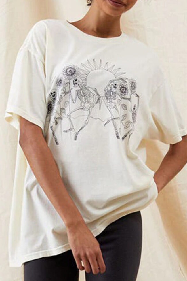 Fashion Casual Print O Neck T-Shirts