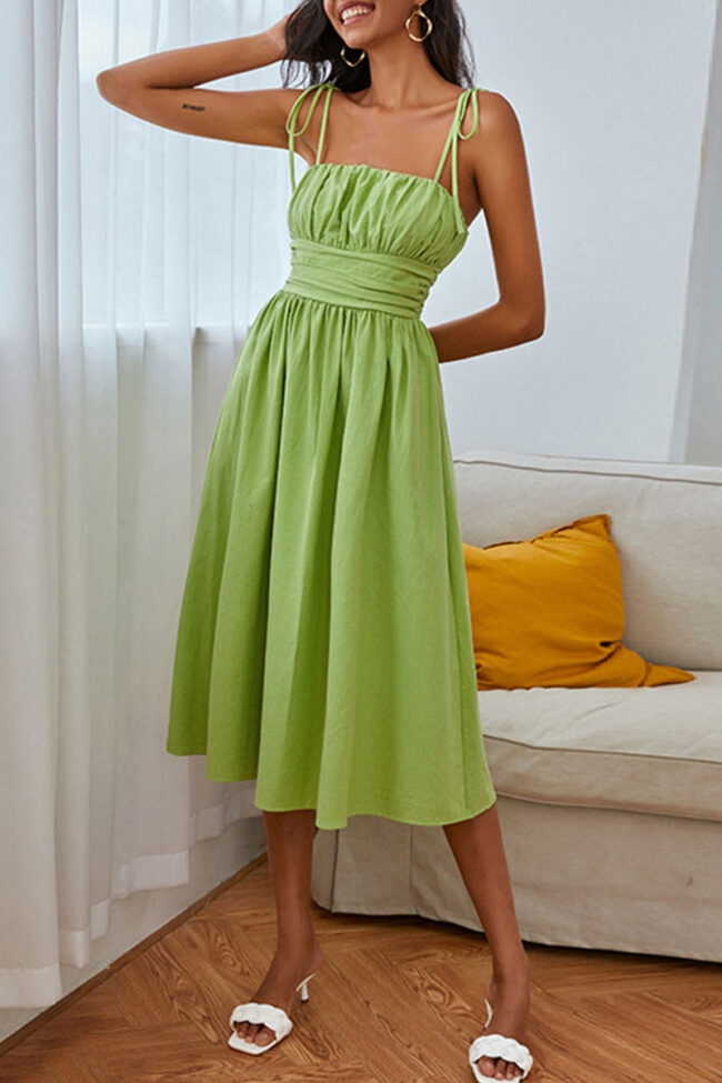 Fashion Street Solid Split Joint Spaghetti Strap Dresses