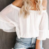 Fashion Sweet Solid Split Joint Off the Shoulder Tops