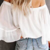 Fashion Sweet Solid Split Joint Off the Shoulder Tops