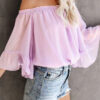 Fashion Sweet Solid Split Joint Off the Shoulder Tops