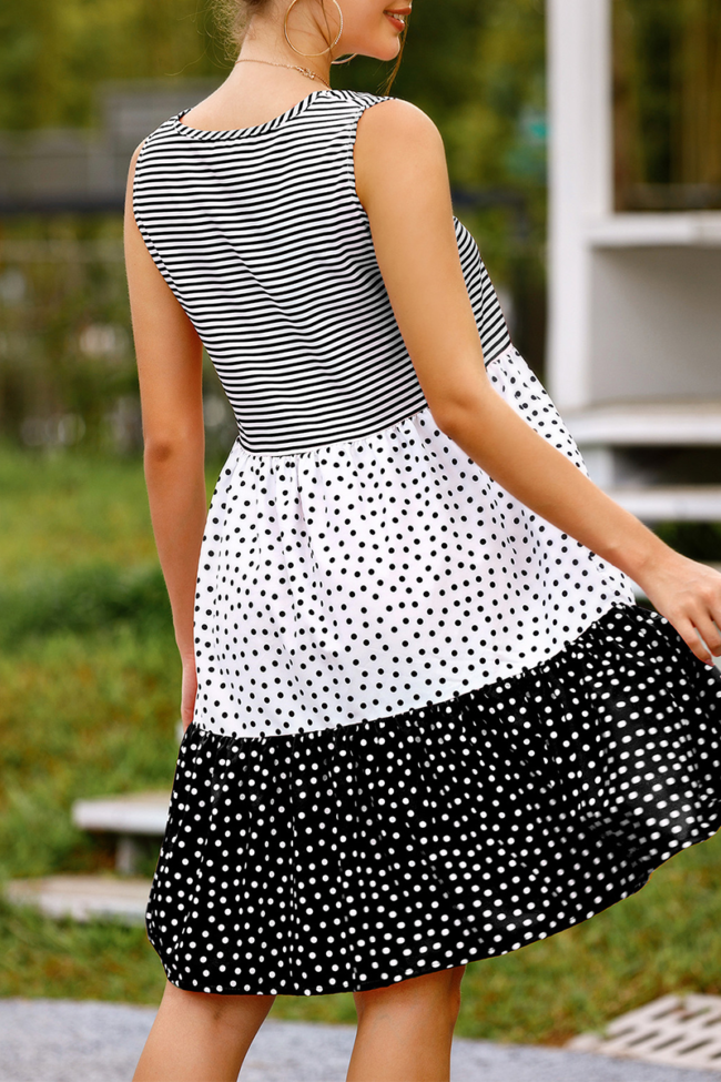 Casual Striped Dot Split Joint Pullovers O Neck A Line Dresses