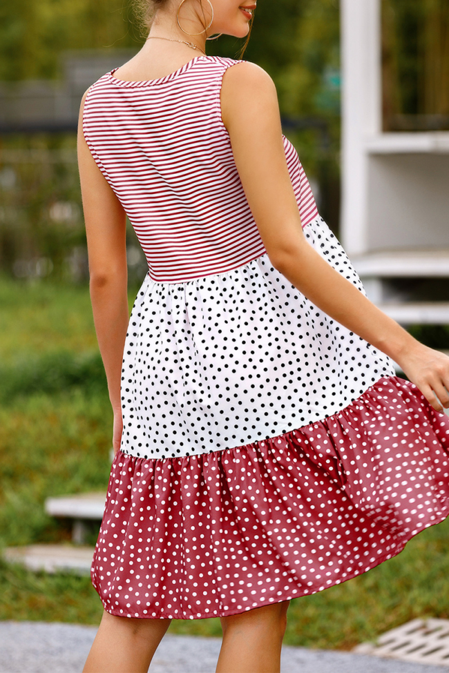 Casual Striped Dot Split Joint Pullovers O Neck A Line Dresses