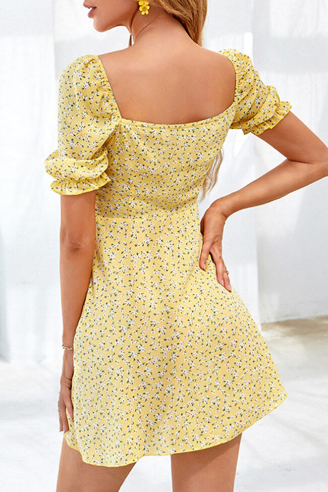 Fashion Street Print Split Joint Square Collar A Line Dresses