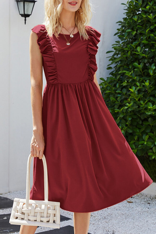 Fashion Casual Solid Split Joint O Neck A Line Dresses