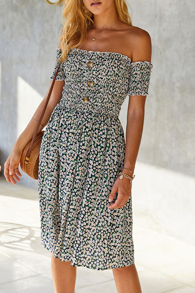 Fashion Street Print Split Joint Off the Shoulder A Line Dresses