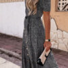 Fashion Street Print Split Joint Turndown Collar A Line Dresses