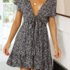 Fashion Sweet Print Split Joint V Neck A Line Dresses