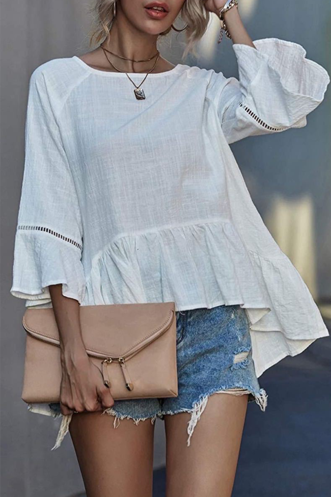 Casual Solid Split Joint Flounce Asymmetrical Square Collar Tops