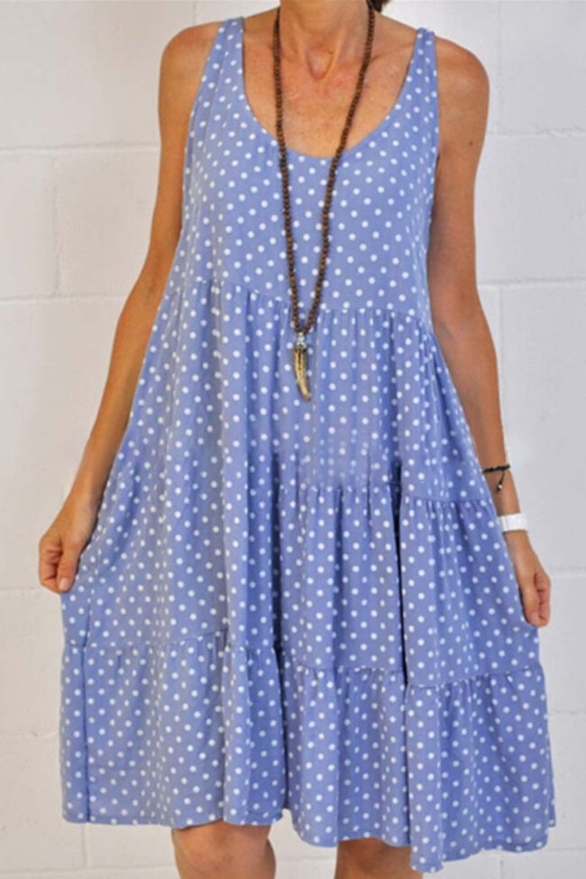 Fashion Casual Dot Split Joint O Neck Princess Dresses