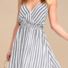 Fashion Sweet Striped Backless V Neck A Line Dresses