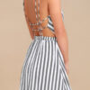 Fashion Sweet Striped Backless V Neck A Line Dresses