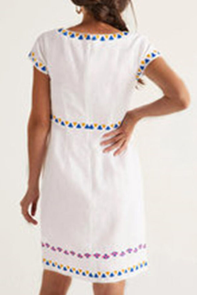 Fashion Vintage Print Split Joint O Neck A Line Dresses