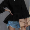 Casual Solid Split Joint Flounce Asymmetrical Square Collar Tops