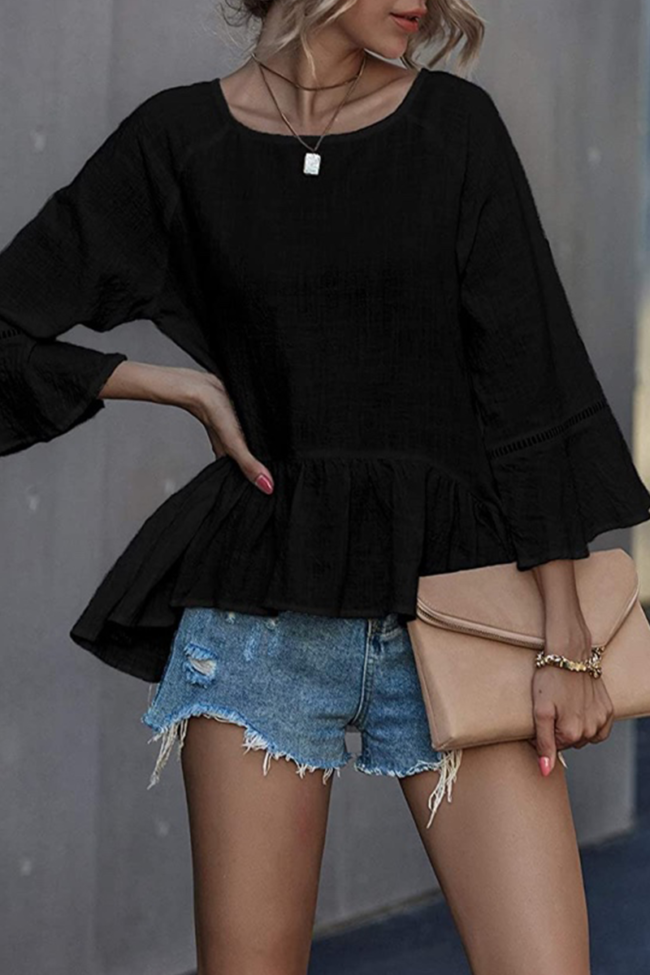 Casual Solid Split Joint Flounce Asymmetrical Square Collar Tops