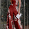 Fashion Street Print Split Joint Spaghetti Strap Loose Jumpsuits