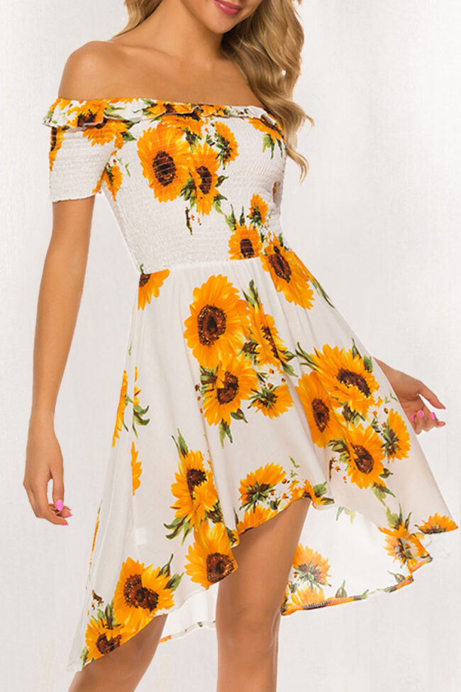 Bohemian Print Split Joint Off the Shoulder A Line Dresses