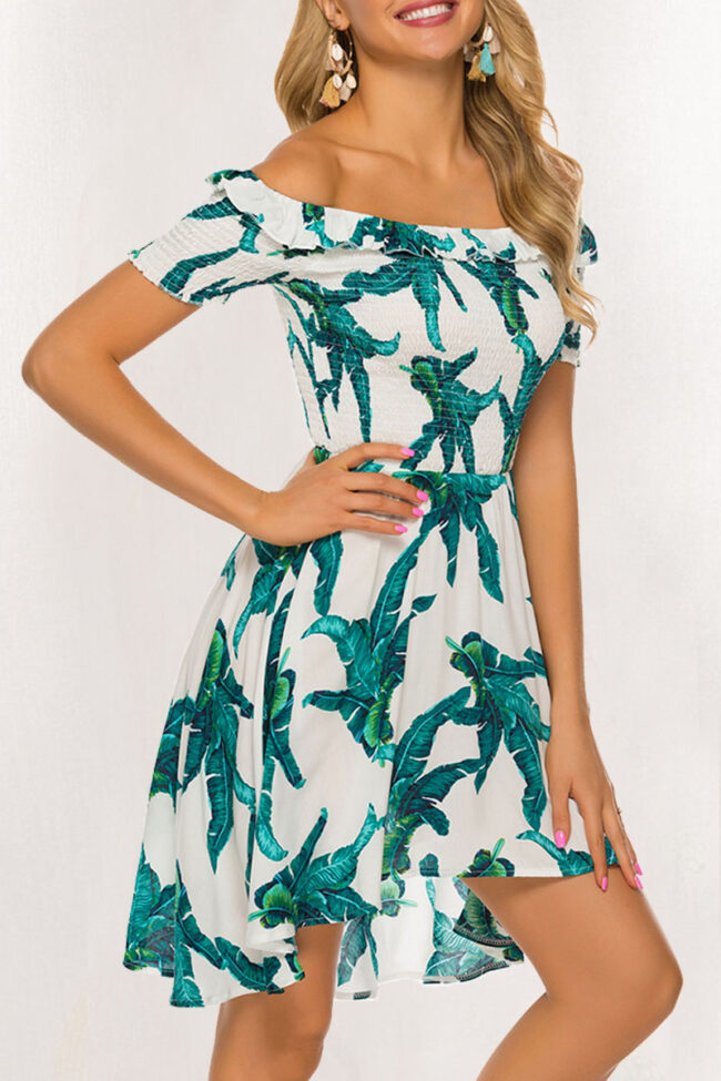 Bohemian Print Split Joint Off the Shoulder A Line Dresses