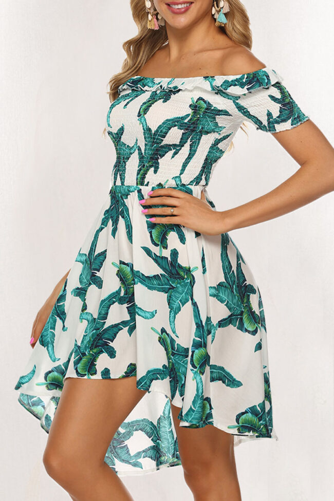 Bohemian Print Split Joint Off the Shoulder A Line Dresses