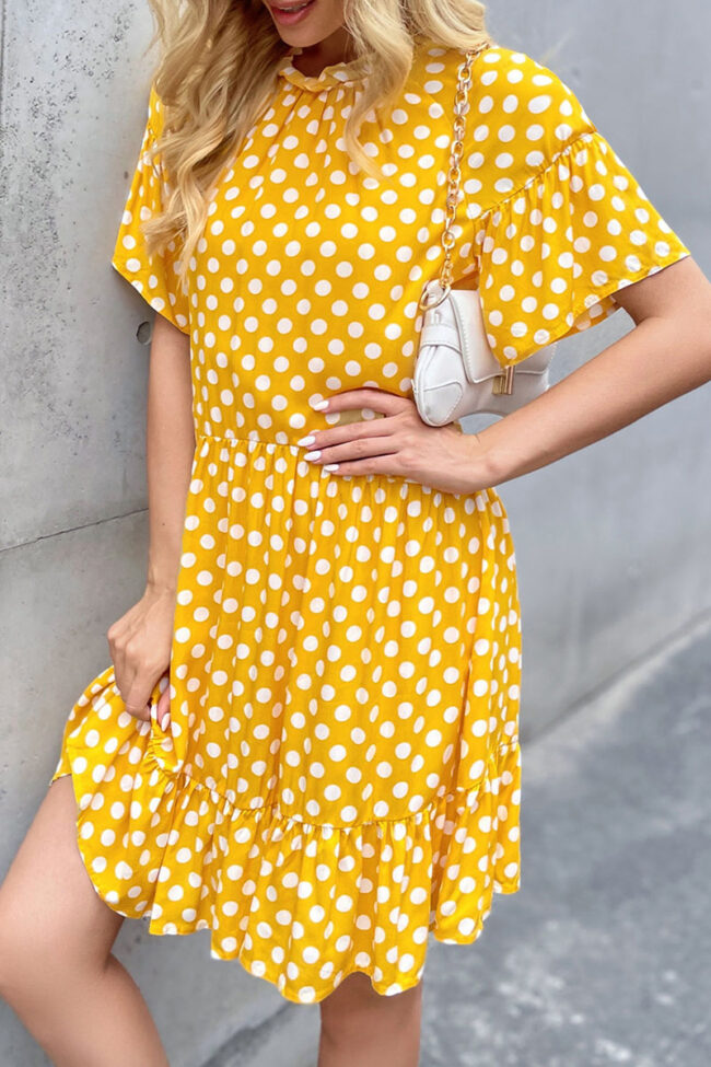 Fashion Elegant Dot Split Joint O Neck A Line Dresses