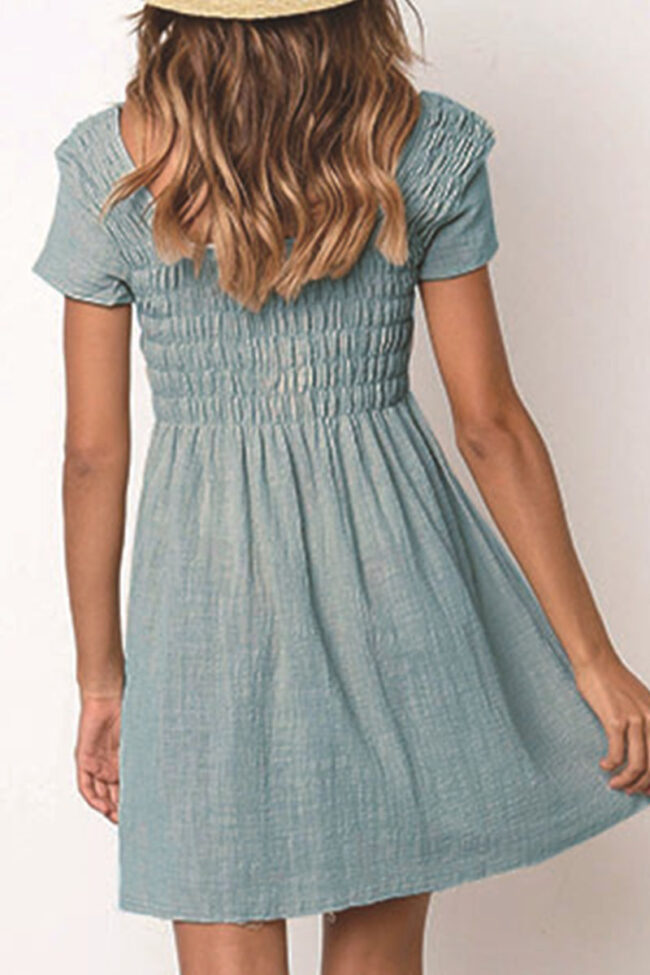 Fashion Casual Solid Split Joint Square Collar Pleated Dresses