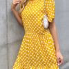 Fashion Elegant Dot Split Joint O Neck A Line Dresses