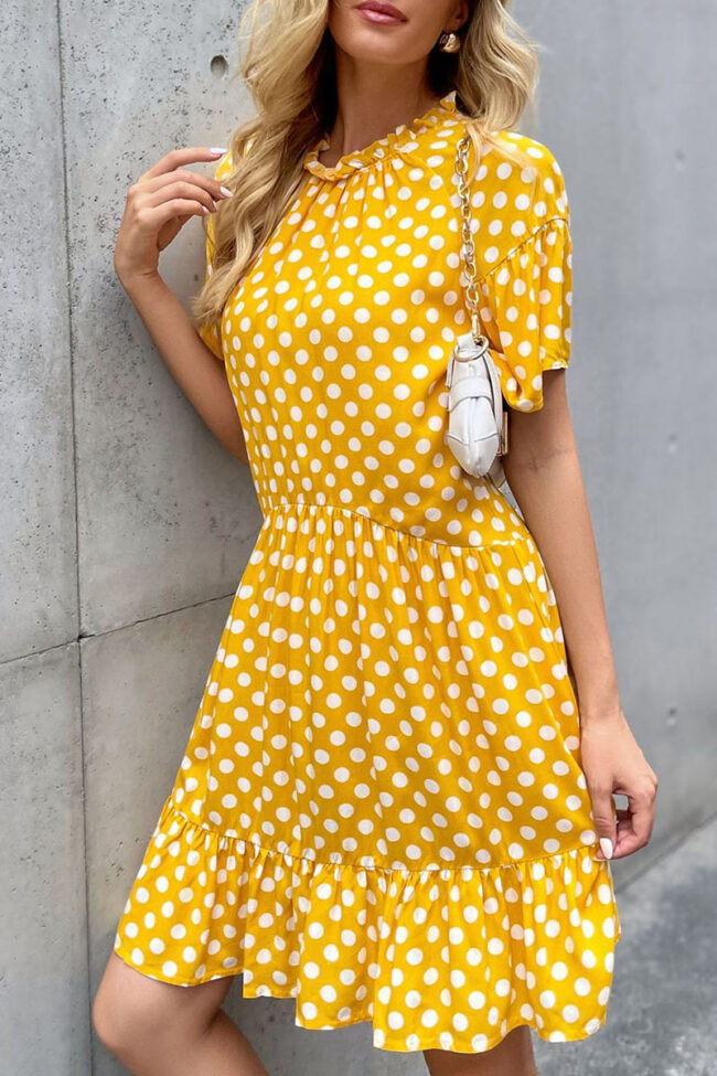 Fashion Elegant Dot Split Joint O Neck A Line Dresses