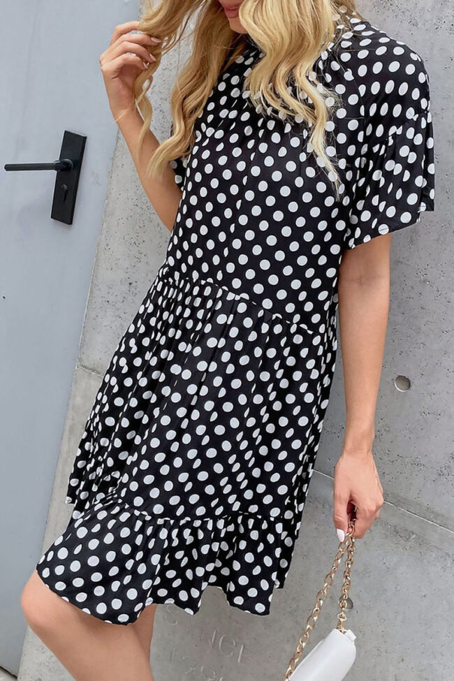 Fashion Elegant Dot Split Joint O Neck A Line Dresses