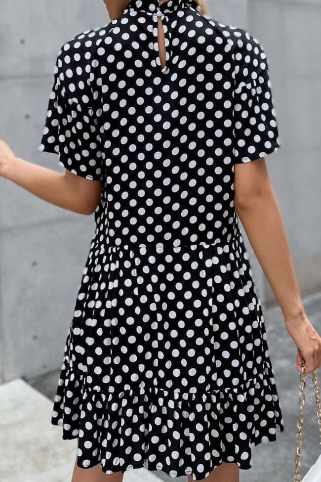 Fashion Elegant Dot Split Joint O Neck A Line Dresses