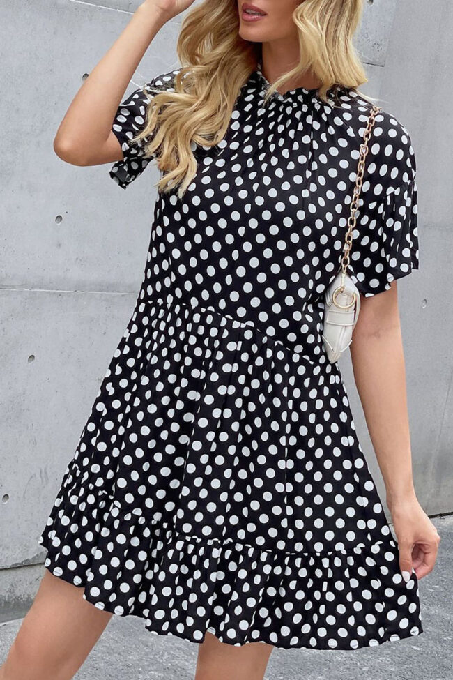 Fashion Elegant Dot Split Joint O Neck A Line Dresses